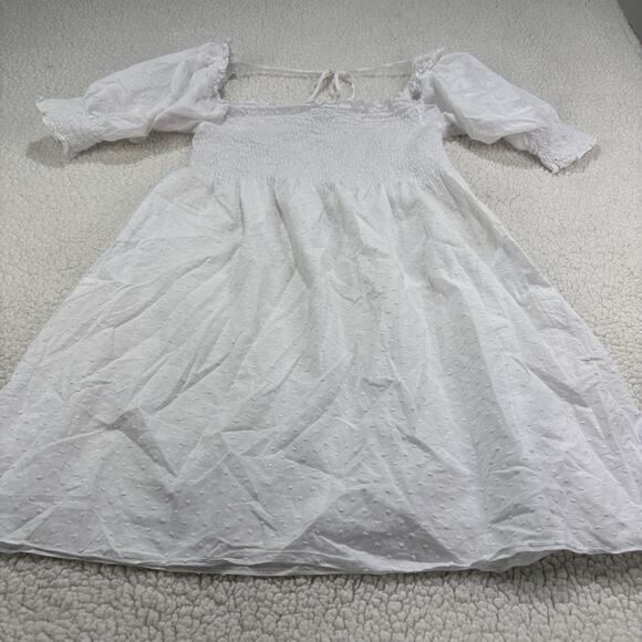 Hill House Athena Nap Mini Dress Small Swiss Dot White Sheer Puff Short Sleeve - Picture 2 of 11